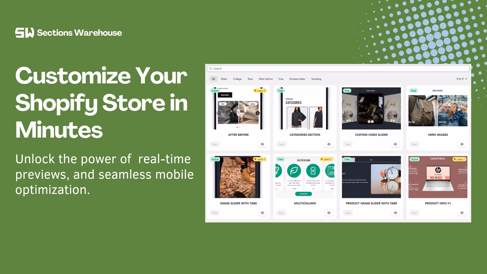 sections warehouse app shopify